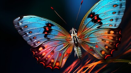 Intricate hyper zoom of a colorful butterfly's antennae
