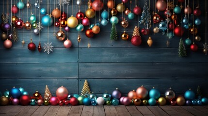 Naklejka premium Joyful christmas backdrop featuring colorful ornaments