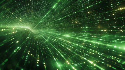 Abstract flight of green laser beams in outer space, 3d illustration, background, wallpaper