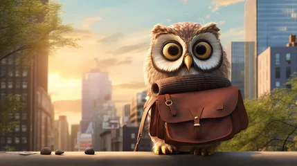 Poster A trendy owl with a messenger bag, perched on a tree branch in the city ©  ALLAH LOVE