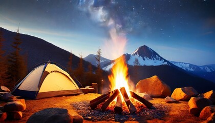 campfire and tent