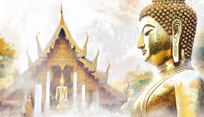 buddha statue in temple - obrazy, fototapety, plakaty