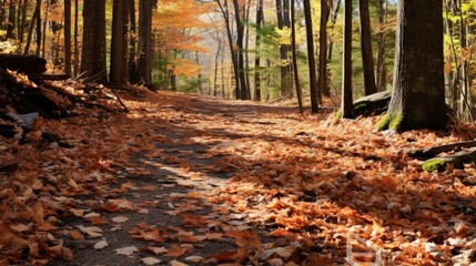 Fallen leaves along a forest trail