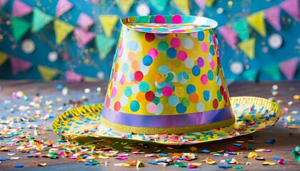 Fototapeta na wymiar colored confetti on party hat