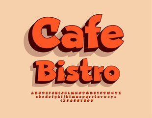 Vector modern poster Cafe Bistro. Retro style 3D Font. Artistic Alphabet Letters and Numbers set.