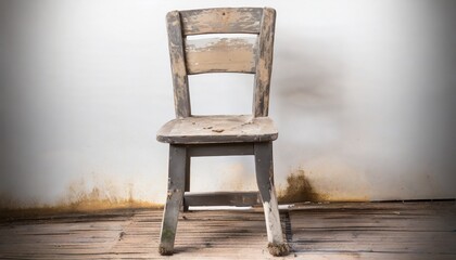 dirty old wooden chair on white