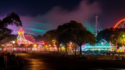 Light pollution from a brightly lit amusement park