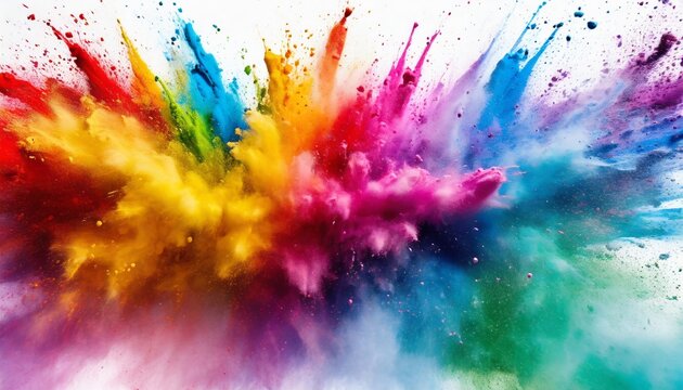 colorful rainbow holi paint color powder explosion with bright colors white wide panorama background
