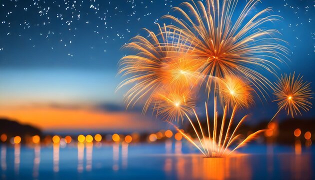 Orange Fireworks Blue Background