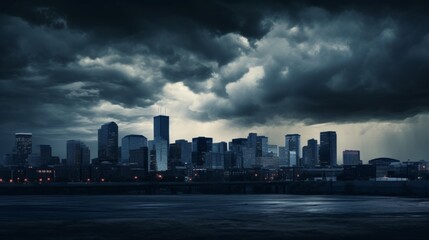 Fototapeta premium Moody city skyline with dramatic clouds