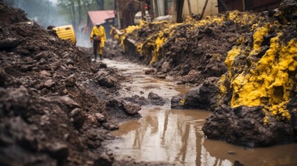 Obraz premium Soil pollution from the improper handling of hazardous materials