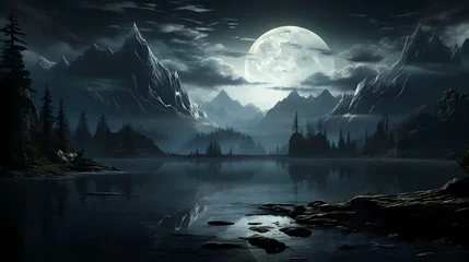 Photo sur Plexiglas Réflexion An enchanting silver moon reflecting on a glassy lake