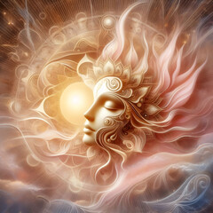Image symbolizing the spiritual awakening with soft hues of pink and gold. on abtract background