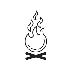 black lineart campfire icon for camping