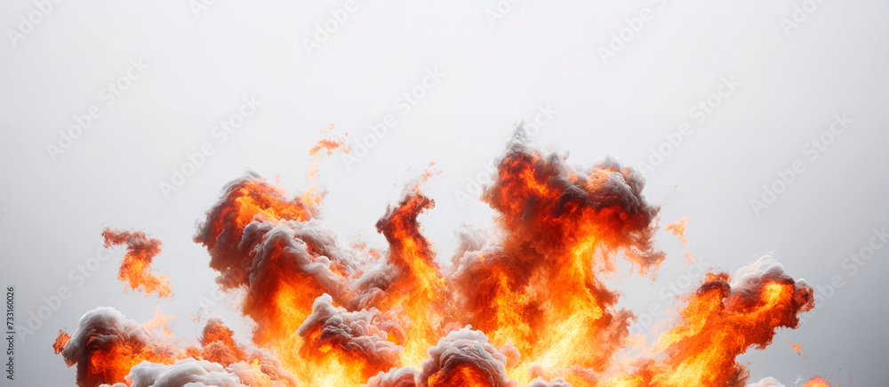 Poster ethereal fire clouds floating on a pale background, a blend of danger and elegance. generative ai
