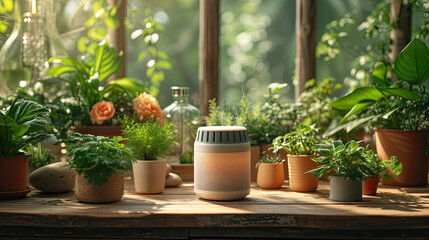Fototapeta na wymiar Pure Air Ambiance: Purifier and Indoor Plants