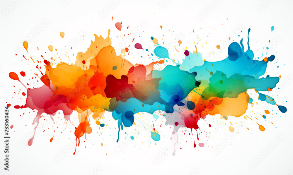 Poster explosion of vibrant paint splatters on white background. creativity and art concept. generative ai