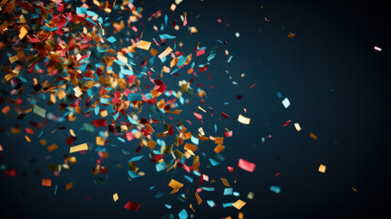 Colored confetti exploding party popper on studio background.