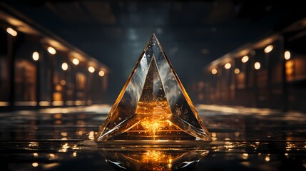 A captivating golden octahedron suspended in a void - obrazy, fototapety, plakaty