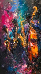 Abstract Jazz Saxophonists in Vivid Expressionist Painting