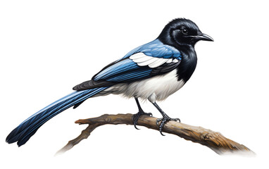 Striking Magpie Portrait Isolated on Transparent Background PNG.