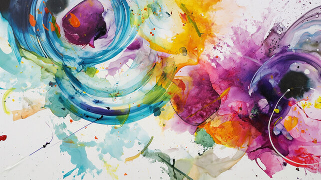 Colorful Watercolor Splash: Artistic Design with Grunge Texture and Rainbow Swirls