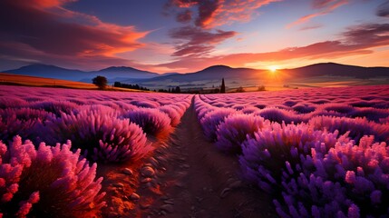 A field of lavender in full bloom, filling the air with a sweet and soothing fragrance - obrazy, fototapety, plakaty