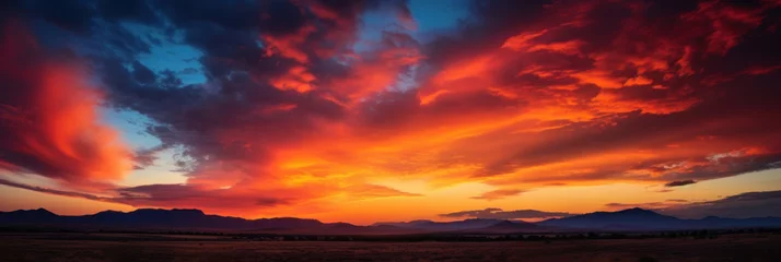 Schilderijen op glas Majestic sunrise or sunset landscape with stunning nature's light and rolling colorful clouds. © Wararat