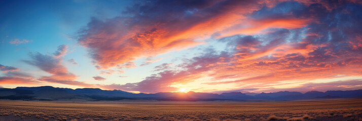 Majestic sunrise or sunset landscape with stunning nature's light and rolling colorful clouds.
