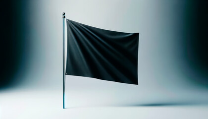 Sleek black flag mockup on light blue gradient, 3D rendering, branding concept. Generative AI
