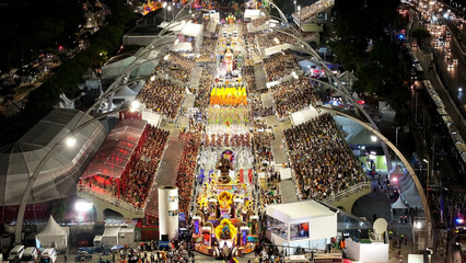 Fototapeta na wymiar Carnival Ride In Sao Paulo Brazil. Carnival Parade. Samba Schools Party. Sao Paulo Brazil. Anhembi Sambadrome. Carnival Ride In Sao Paulo Brazil. Amazing Carnival Rides Aerial View.