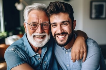 Father and son bonding at home with love and happiness. - obrazy, fototapety, plakaty