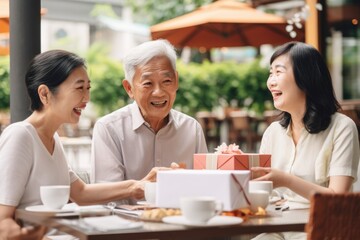 Surprising Asian couple celebrates fathers day with elderly father.