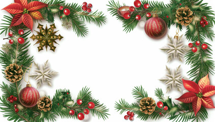 Fototapeta na wymiar Christmas frame border with white background.