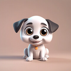 Cute baby dog with big eyes lovely little animal 3d rendering cartoon character illustration