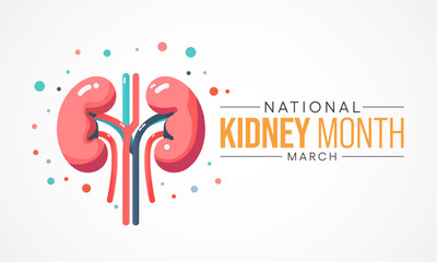 National Kidney month observed annually in March to raise awareness about kidney disease. Vector illustration. - obrazy, fototapety, plakaty