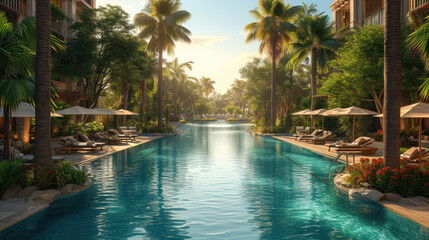 Resort Realm: Wide Luxury Construction with Pools - obrazy, fototapety, plakaty