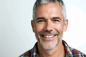 Obraz premium Closeup portrait of Handsome smiling mature man isolated on white background
