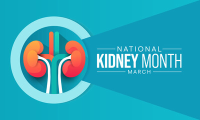 National Kidney month observed annually in March to raise awareness about kidney disease. Vector illustration.