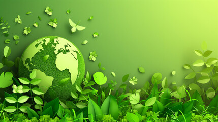 paper cute style with, Earth Day banner and World Environment Day concep, Copy space , Green World