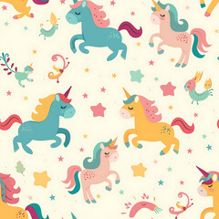 Cute Unicorn cartoon seamless pattern background for kids.