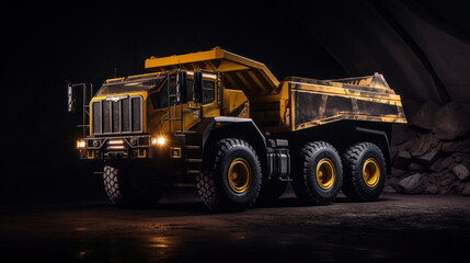 Obraz premium A big yellow mining truck for coal anthracite.