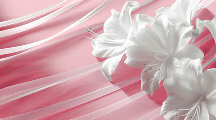 white lilies on a pink tulle background