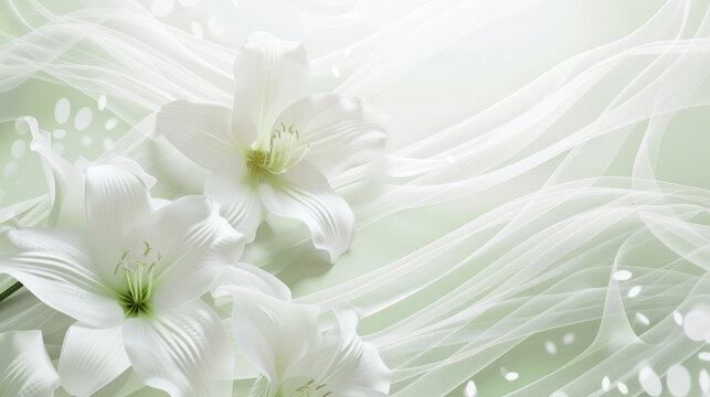 white lilies on green background space to copy