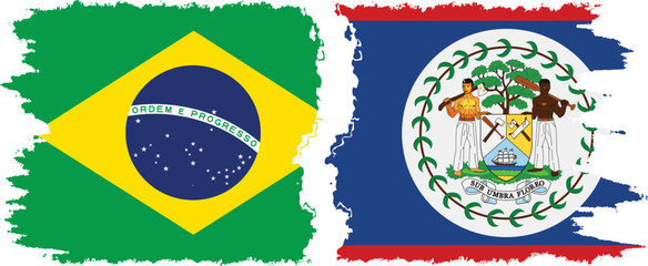 Belize and Brazil grunge flags connection vector