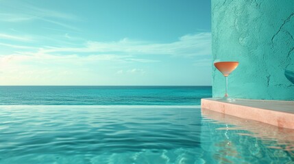 Fototapeta na wymiar Minimalist design meets summertime relaxation with chic cocktail glasses beside a tranquil pool