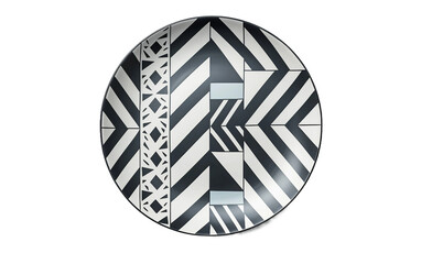 Modern Geometric Pattern Ceramic Plate Isolated on Transparent Background PNG.
