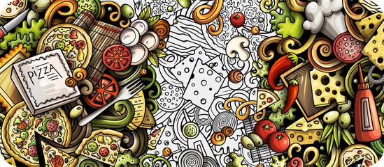 Naklejka premium Pizza detailed cartoon illustration