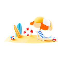 Beach Fun, Surfboards and Umbrella, Sandy Shore, Illustration, Vibrant Summer Scene, Playful View, Leisurely Vibes
