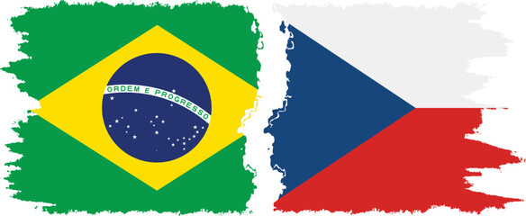 Czech and Brazil grunge flags connection vector
